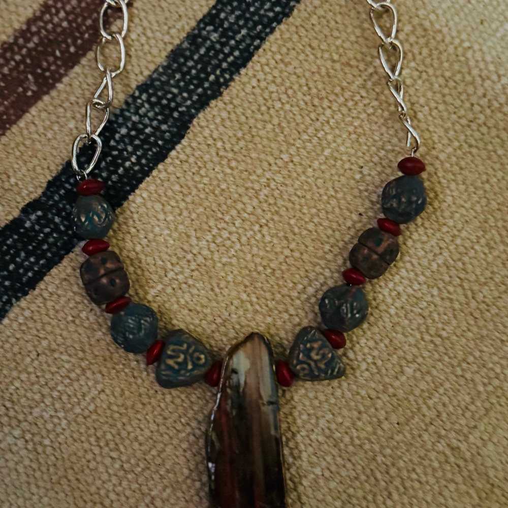 Handcrafted Silver and Red Beaded Necklace